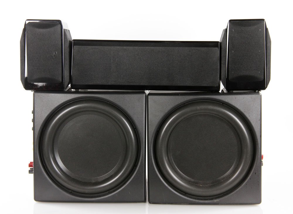Sunfire Stereo Loudspeaker with 2 Subwoofers: Lot of Sunfire Stereo equiptment, to include: one (1) Sunfire CRM-2 Cinema Ribbon Duo Loudspeaker (5 1/2"h x 17 1/2"w x 4"d); and two (2) Sunfire TS-EQ 12 EQ Signature True Subwoofers (13 1/2" sq), al