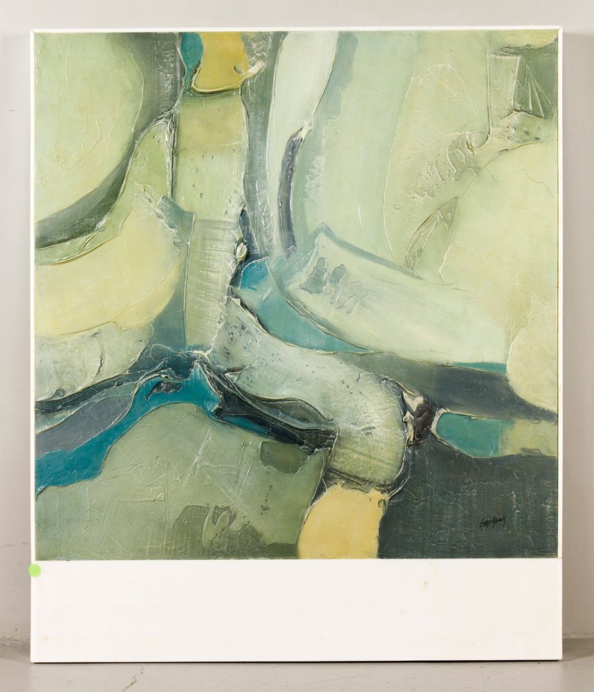 Adcock, Abstract, A/M: Gary Adcock (American, 20th century), abstract, thickly applied acrylic on masonite, signed lower right "Gary Adcock," with insurance appraisal form from 2004, 30" h x 30" w (view), 36 3/4" h x 30 1/2