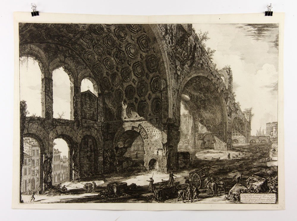 Piranesi, "Avanzi del Tablino della Casa Aurea di: Giambattista Piranesi, "Veduta degli avanzi del Tablino della Casa Aurea di Nerone," 1775 etching, plate 114 of Veduta di Roma, ref: Focillon 751, Hind II/IV, first Paris edition, 20 1/2" h x 28" w (s