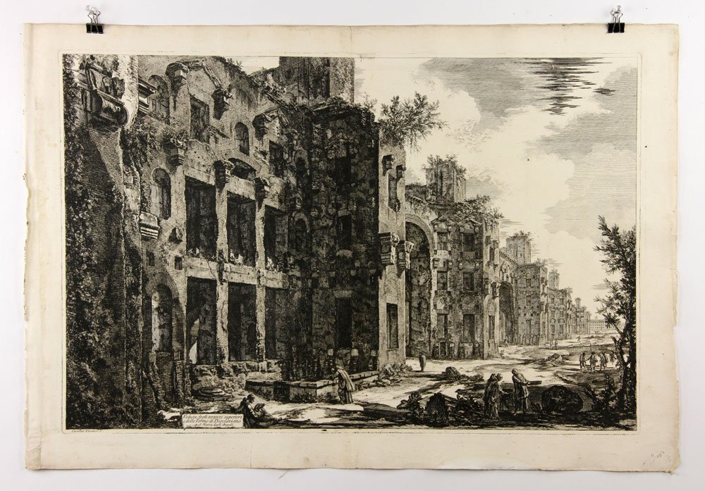 Piranesi, "Veduta degli Avanzi Diocleziano," Etching: Giambattista Piranesi, "Veduta degli avanzi Diocleziano," 1774 etching, plate 115 of Veduta di Roma, ref: Focillon 833, Hind I/III, first Paris edition, 20 1/2" h x 31" w (sheet), 18 3/8" h x 27 3/4" 
