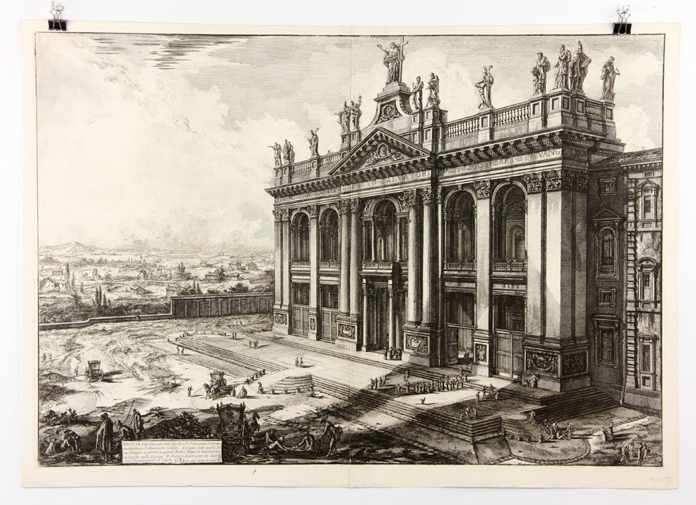 Piranesi, "Vedute della Basilica di S. Giovanni: Giambattista Piranesi, "Vedute della Basilica di S. Giovanni Laterano," 1775 etching, plate 122 of Veduta di Roma, ref: Focillon 726, Hind II/IV, first Paris edition, 20 3/4" h x 29 1/4" w (sheet), 19