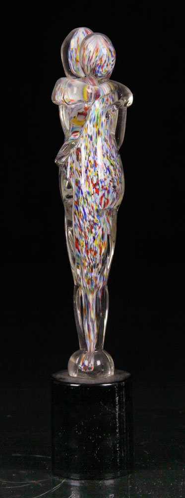 Italian Murano Glass Statue: Italian Murano glass statue of two embracing figures, 14 1/2" h x 2 1/2" dia. Provenance: From a Beverly, MA collection.