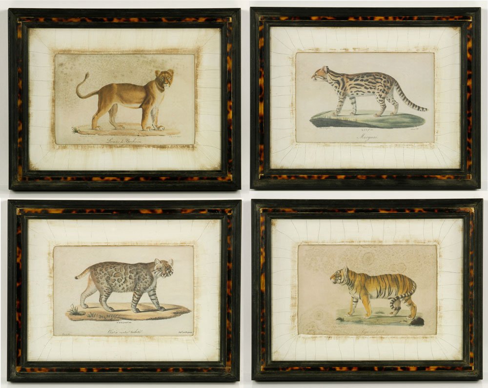 Lot of 4 Langlume Lithographs of Wild Cats: Lot of four Diane Langlume lithographs of wild cats, framed and matted, Jotin Richard Gallery, Greenwood Mississippi label verso, 6 1/4" h x 9 3/4" w (view), 12 1/2" h x 16" w (frame). Provenance: Fro