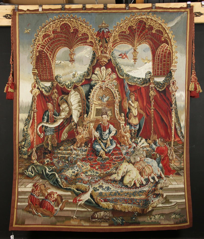 Tapestry After Jean-Baptiste Belin de Fontenay: Tapestry after a design by Jean-Baptiste Belin de Fontenay, Guy Vernansal, and Jean-Baptiste Monnoyer, "The Audience of the Emperor," detail from "The Story of the Emperor of China" series, 7' 8" h x