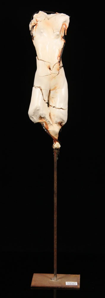 Sculpture of a Torso: Sculpture of a torso, on iron base, 24" h x 4" w x 4" d. Provenance: From the unreserved collection of Mrs. Jackie Pearson of San Diego, California.