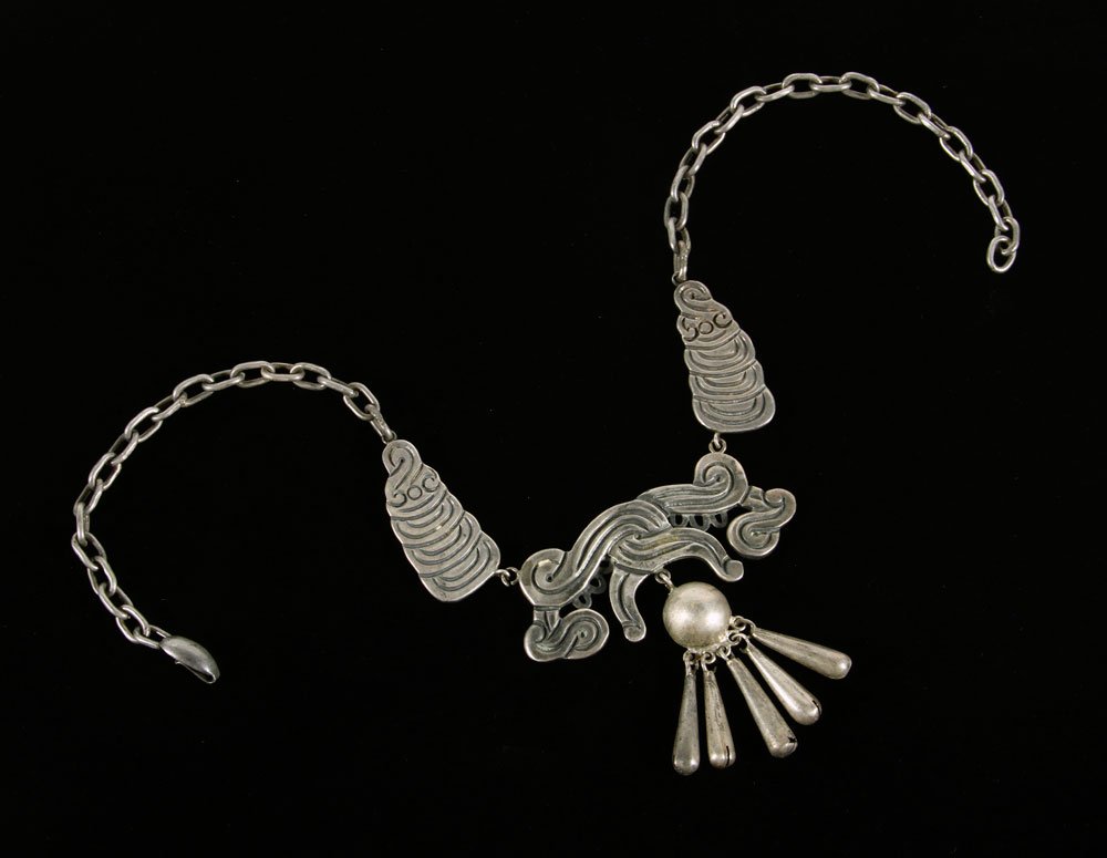 Spratling Sterling Necklace: William Spratling necklace, sterling silver, with five small bells, 16" l. Provenance: From a Massachusetts estate.