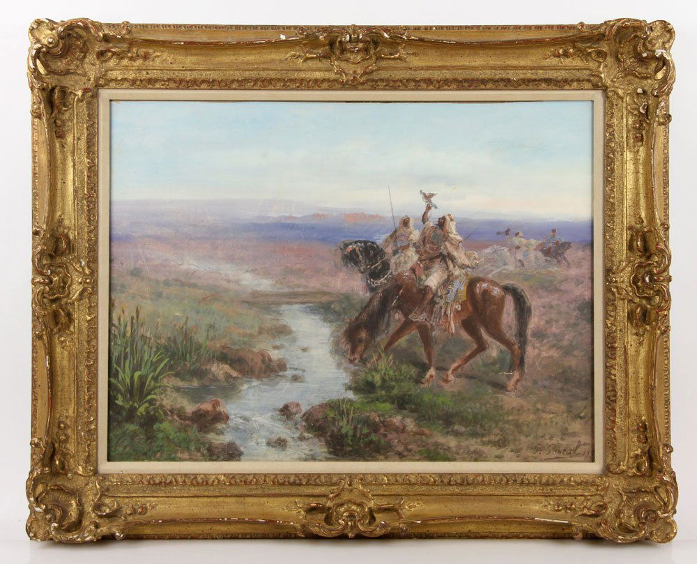 Pascal, Arabs on Horses, Pastel: Paul Pascal (1832-1903), Arabs on horses, pastel, signed lower right, 17 1/2"h x 23 1/2"w (view), 25"h x 31"w (frame).
