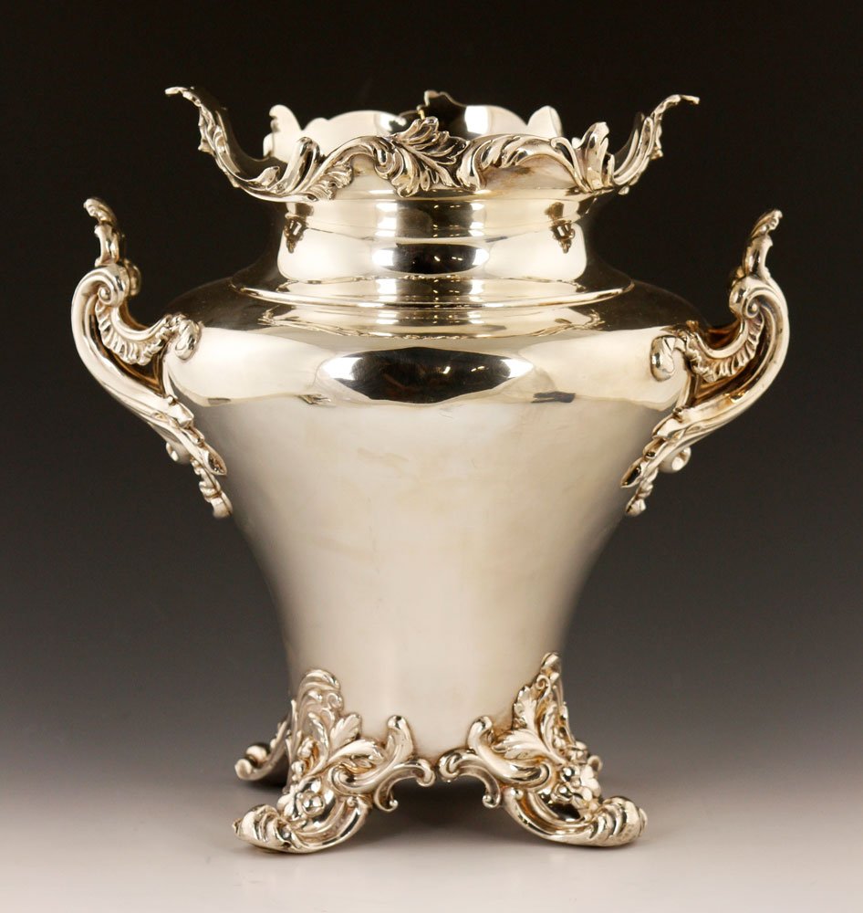 Old Sheffield Wine Cooler: Old Sheffield wine cooler, Roberts, Smith & Co., 1828, no monogram, marked on bottom, 11 1/2"h. Provenance: From a Massachusetts estate.