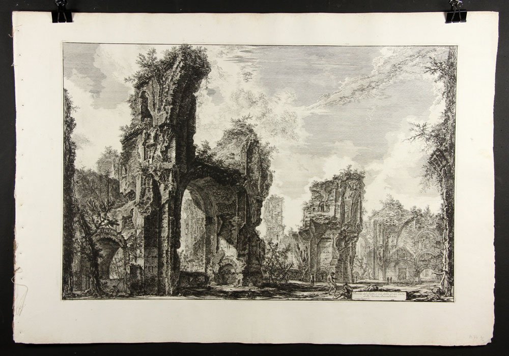 Piranesi, Rovine del Sisto o sia della gran sala della: Giovanni Battista Piranesi (Italian 1720-1778), Veduta dell'interno del Anfiteatro Flavio detto ill Colosseo, etching, 1765, Hind 77, Focillon 851, state: Hind II/IV, 21 1/2"h x 25 3/4"w (sheet), 19"h