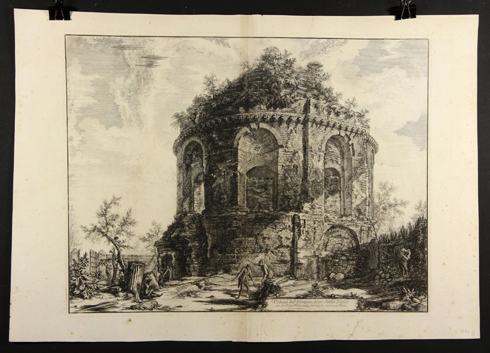 Piranesi, Venduta del Tempio detto della Tosse, Etching: Giovanni Battista Piranesi (Italian 1720-1778), Venduta del Tempio detto della Tosse, etching, 1763, Hind 69, Focillon 774, state: Hind II/IV, 20 1/2"h x 29 1/4"w (sheet), 17 1/2"h x 23"w (plate). Pro