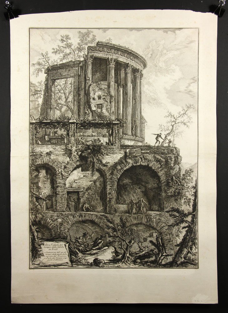 Piranesi, Altra Venduta del tempio della Sibilla in: Giovanni Battista Piranesi (Italian 1720-1778), Altra Venduta del tempio della Sibilla in Tivoli, etching, 1761, Hind 63, Focillon 766, state: Hind II/IV, 29 1/2"h x 21"w (sheet), 24 1/2"h x 17 1/4"w 