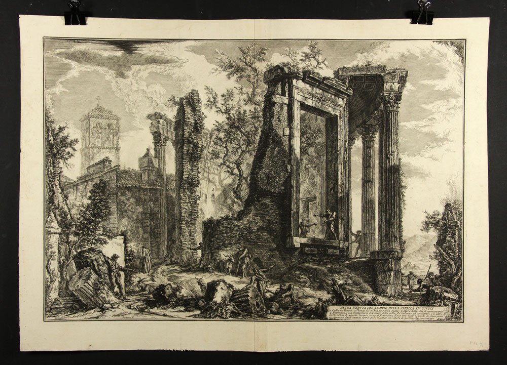 Piranesi, Altra Venduta del tempio della Sibilla in: Giovanni Battista Piranesi (Italian 1720-1778), Altra Venduta del tempio della Sibilla in Tivoli, etching, 1761, Hind 62, Focillon 765, state: Hind I/III, 20 1/2"h x 29"w (sheet), 17 1/2"h x 26 1/4"w 
