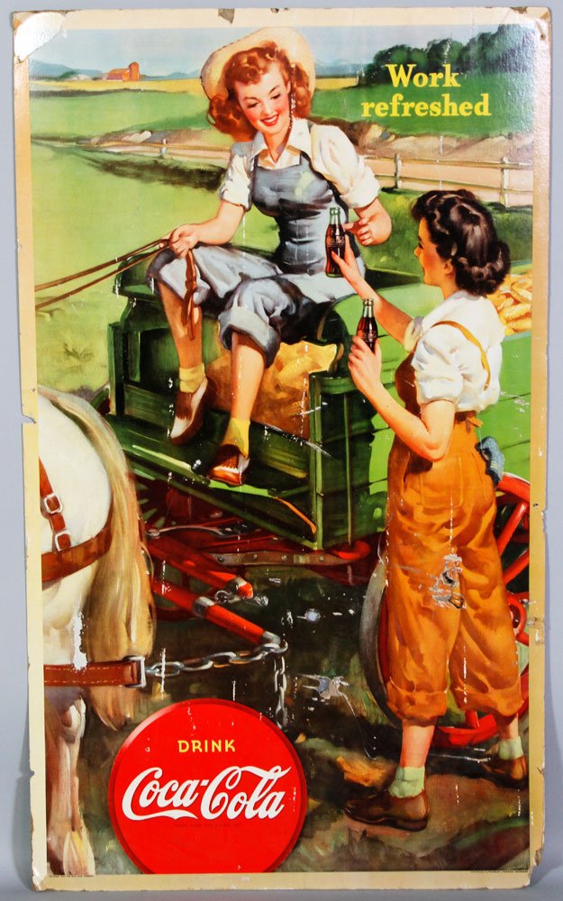 Coca-Cola Advertisement: Coca-Cola advertisement, circa 1940's, 50" x 28 1/2".