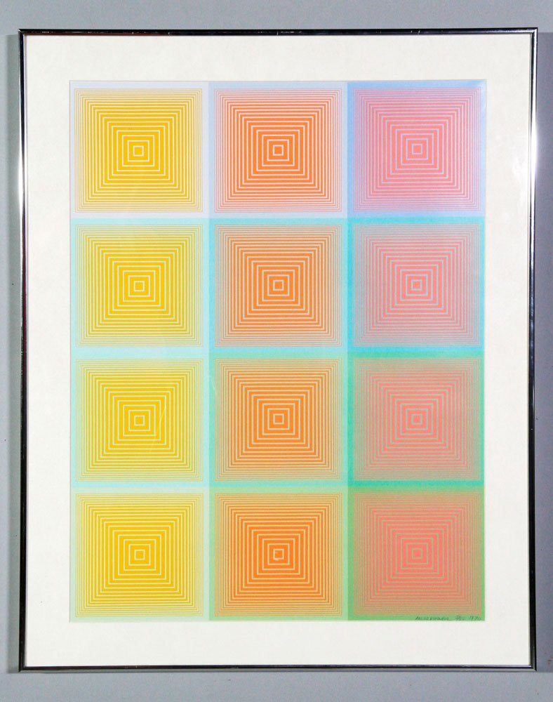 Anuszkiewicz, "Inward Eye, Print": Richard Joseph Anuszkiewicz (American Artist, b. 1930) "Inward Eye", print, signed in pencil, 73/100, 25 1/2" x 19 1/2", 30" x 24" (frame).