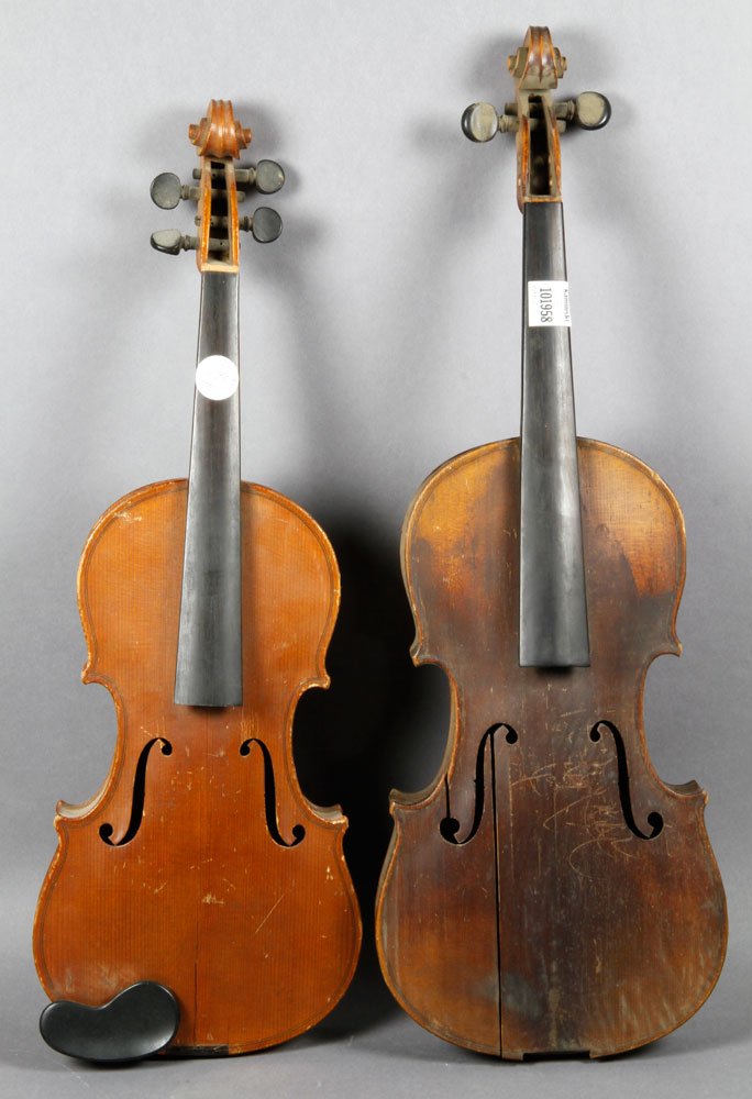 Lot of Two 19th C. Violins: Lot of two violins, 19th century, as found.