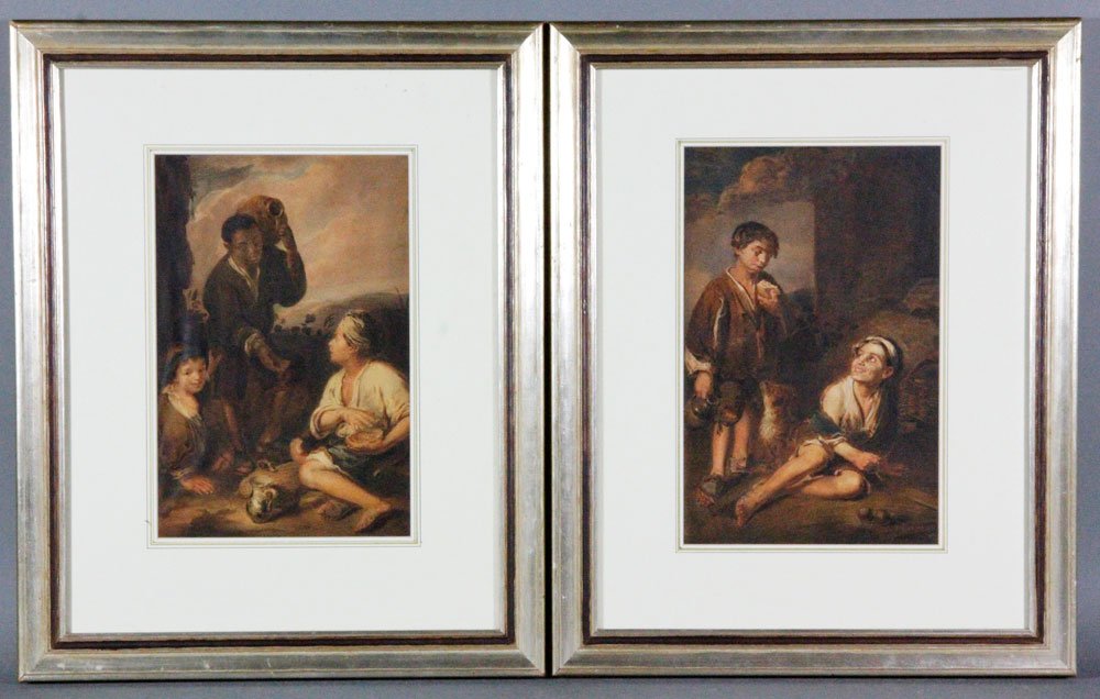 Lot of 2 W/C After Murillo: Lot of two water color paintings, after Bartolome Esteban Murillo, framed under glass, 13" x 18 1/2" (view), 20 1/2" x 16 1/2" (frame). Provenance: From a Quincy, MA estate.
