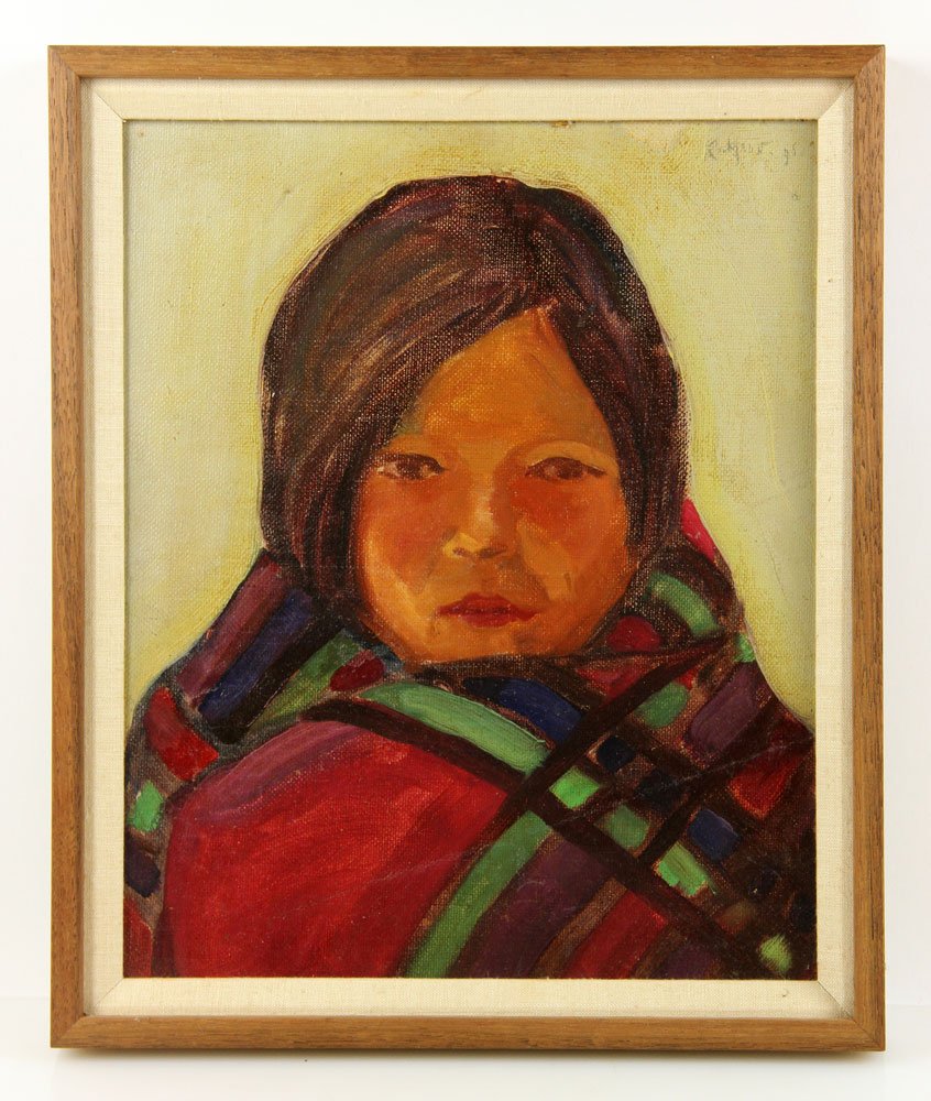 Moon, Native American Girl, O/M: Carl Moon (American, 1879-1948), portrait of a Native American girl, oil on masonite, 14" h x 11 1/2" w (view), 16 1/4" h x 13 3/4" w (frame). Provenance: From the Estate of the late Charles C. Hite,