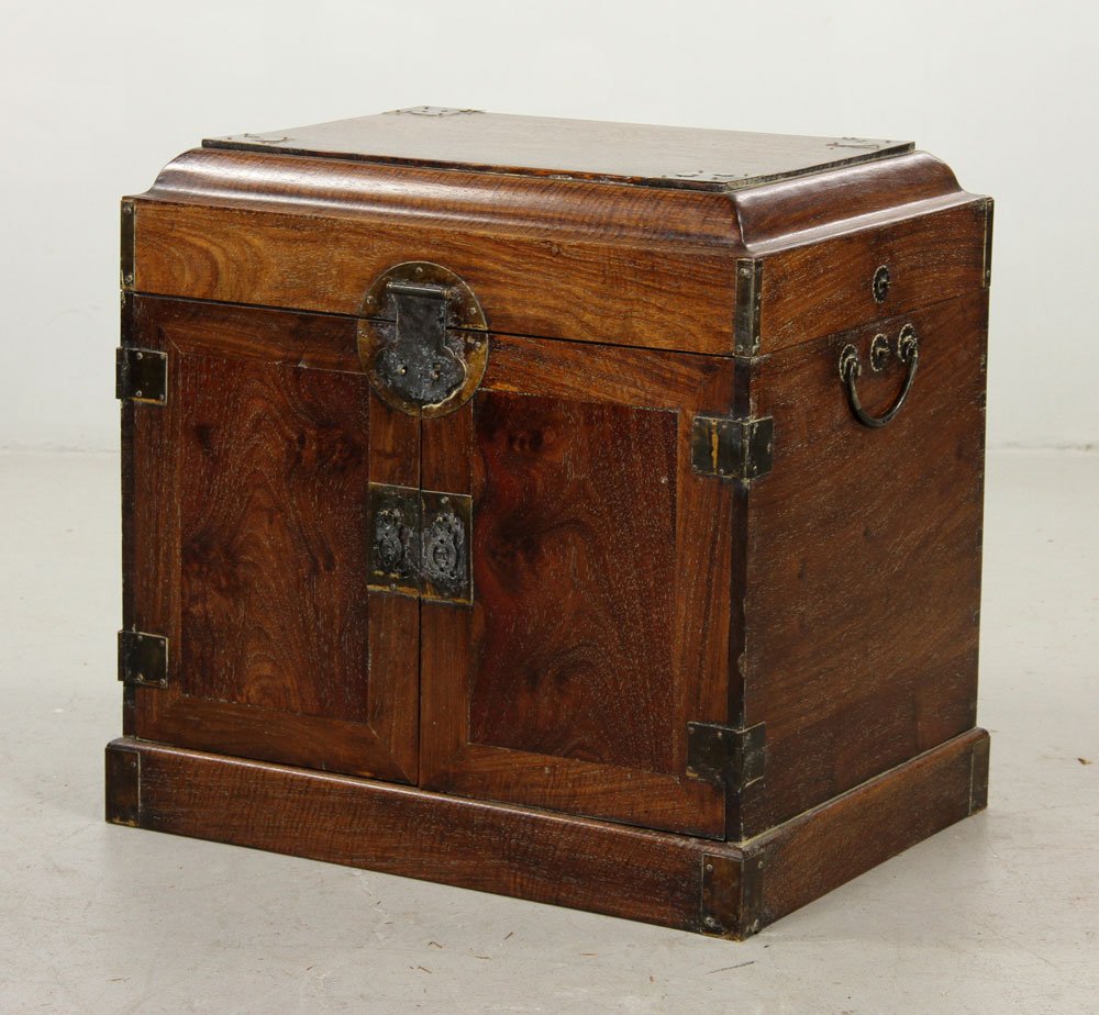 18th C. Chinese Official's Cabinet, Huanghuali: 18th century Chinese official's cabinet, huanghuali wood, with brass fittings and handles, 19" h x 20" w x 16" d.