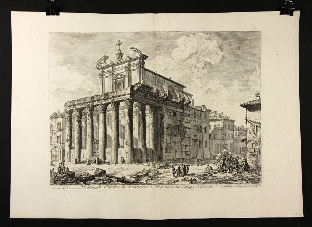 Piranesi, “Veduta del Tempio di Antonino…," Print: Gianbattista Piranesi (Italian, 1720-1778), “Veduta del Tempio di Antonino e Faustina in Campo Vaccino,” 19th century etching of a 1758 etching, Hind 49, Focillon 802, state: Hind IV/VI, 20 1/2”
