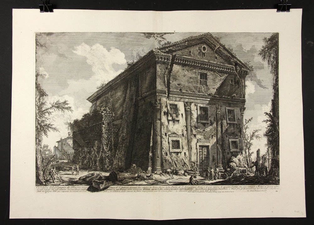 Piranesi, “Veduta del Tempio di Bacco...i," Print: Gianbattista Piranesi (Italian, 1720-1778), “Veduta del Tempio di Bacco, oggi Chiesa di S. Urbano,” 19th century etching of a 1758 etching, Hind 48, Focillon 753, state: Hind IV/V, 20 5/8” h x 2