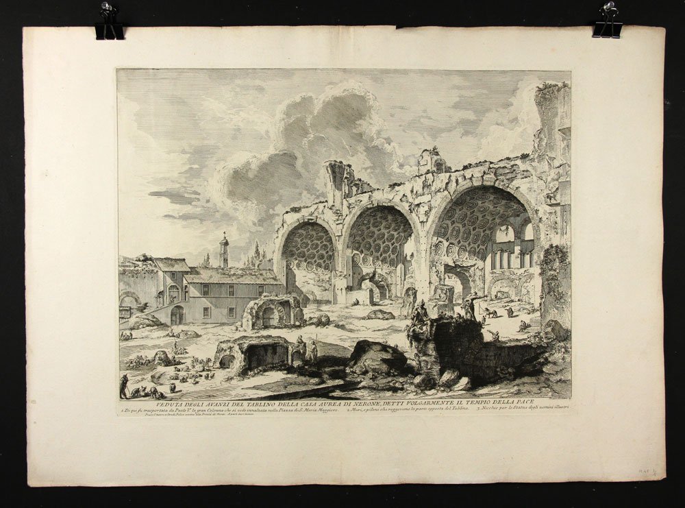 Piranesi, “Veduta degli Avanzi del Tablino…,” Print: Gianbattista Piranesi (Italian, 1720-1778), “Veduta degli Avanzi del tablino… Tempio della Pace,” 19th century etching of a 1757 etching, Hind 45, Focillon 813, state: Hind III/VI, 21 5/8” h x