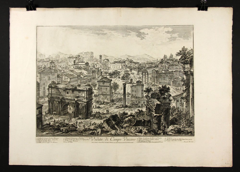Piranesi, “Veduta di Campo Vaccino,” Print: Gianbattista Piranesi (Italian, 1720-1778), “Vedua di Campo Vaccino,” 19th century etching of a 1756 etching, Hind 41, Focillon 801, state: Hind III/VII, 21 5/8” h x 30 1/2” w (sheet), 14 7/8�