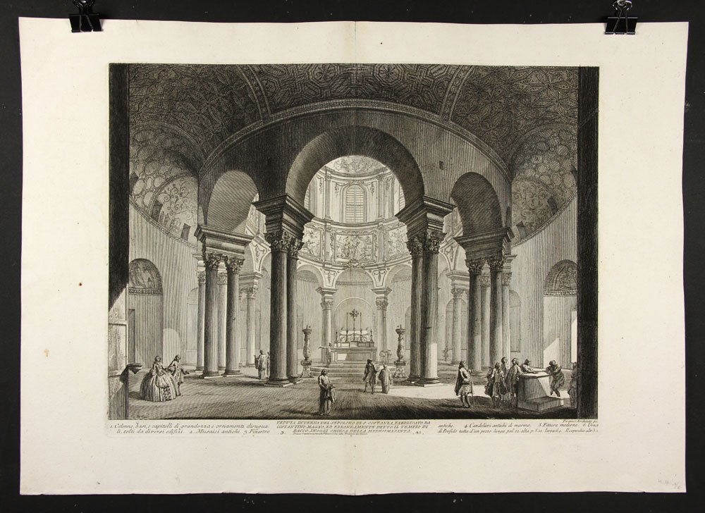 Piranesi, “Veduta interna del Sepolcro di S. Costanza,”: Gianbattista Piranesi (Italian, 1720-1778), “Veduta interna del sepolcro di S. Costanza,” 19th century etching of a 1756 etching, Hind 37, Focillon 811, state: Hind Iv/VI, 20 1/2” h x 29” w (s