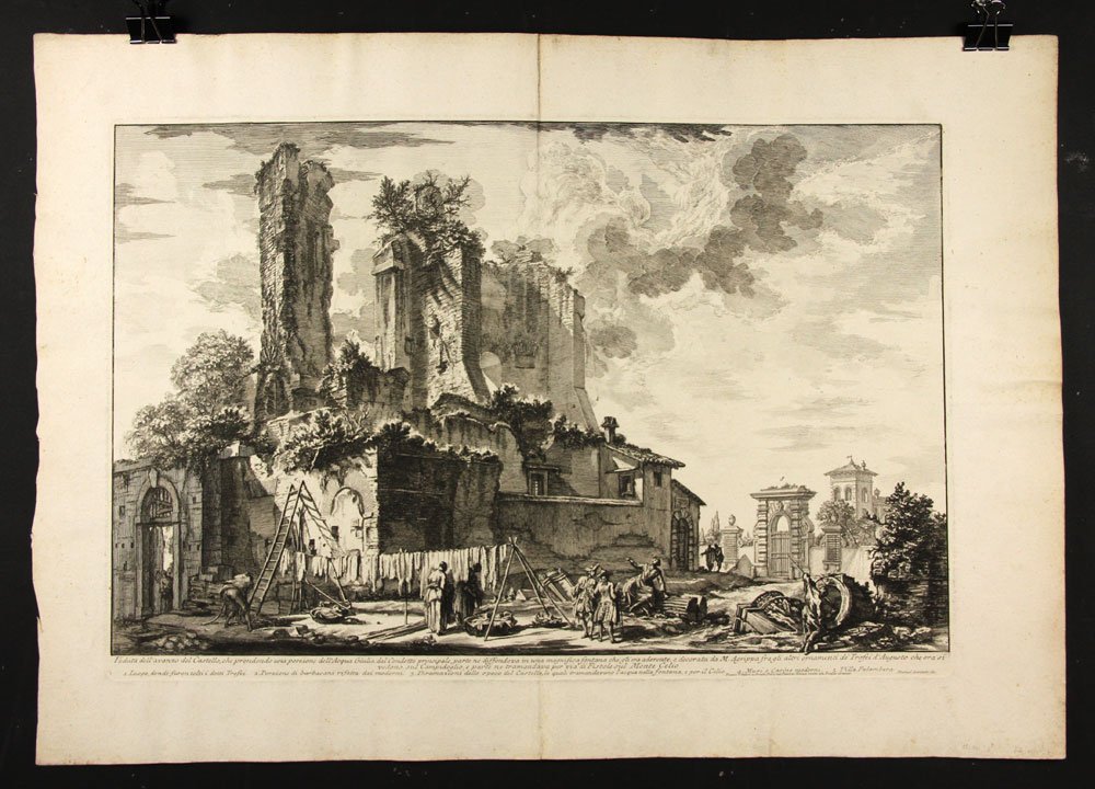 Piranesi, “Veduta dell'Avanzo de Castello… dell'Acqua: Gianbattista Piranesi (Italian, 1720-1778), “Veduta dell'Avanzo de Castello,” 19th century etching of a 1753 etching, Hind 34, Focillon 822, state: Hind III-IV/VI, 20 1/4” h x 28 3/4” w (sheet