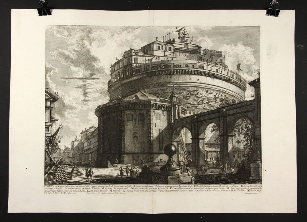 Piranesi, “Veduta del Mausoleo d'Elio Adriano,” Print: Gianbattista Piranesi (Italian, 1720-1778), “Veduta del Mausoleo d'Elio Adriano,” 19th century etching of a 1754 etching, Hind 30, Focillon 743, state: Hind II/IV, 20 5/8” h x 28 7/8” w (sheet
