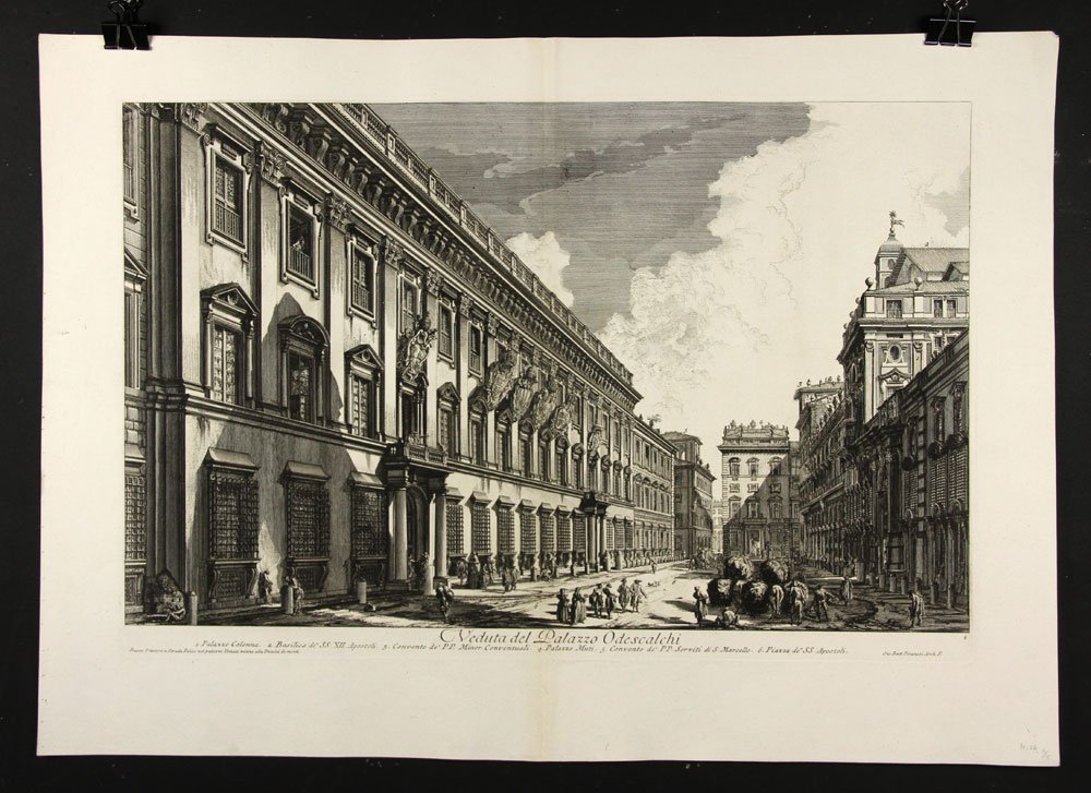 Piranesi, “Veduta del Palazzo Odescalchi,” Print: Gianbattista Piranesi (Italian, 1720-1778), “Veduta del Odeschalchi,” 19th century etching of a 1753 etching, Hind 26, Focillon 741, state: Hind III/V, 20 5/8” h x 29” w (sheet), 17 1/4” h x