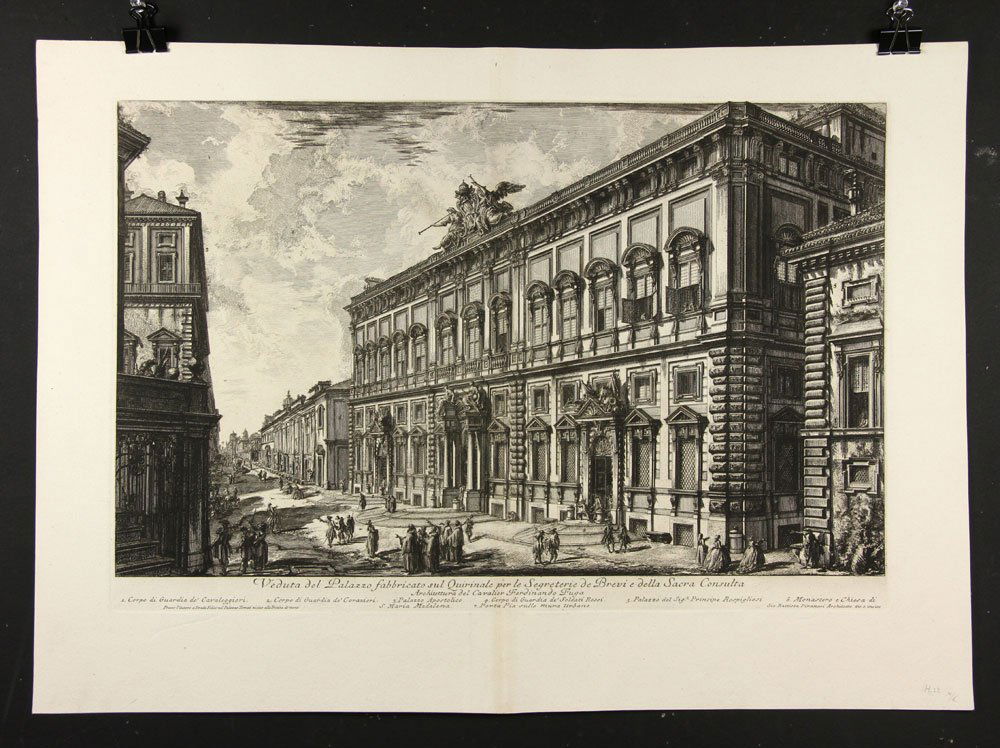 Piranesi, “Veduta del Palazzo … sul Quirinale… della: Gianbattista Piranesi (Italian, 1720-1778), “Veduta del Palazzo… sul Quirinale… della Sacra Consulta,” 19th century etching of a 1749 etching, Hind 22, Focillon 737, state: Hind IV/VI, 20 5/8�
