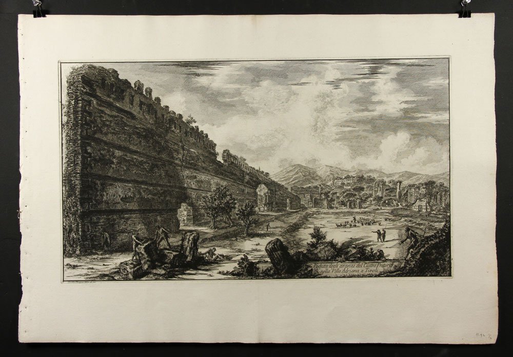 Piranesi, "Veduta degli Avanzi del Castro Pretorio: Giambattista Piranesi, "Veduta degli avanzi del Castro Pretorio nella Villa Adriana," 1770 etching, of Vedute di Roma, ref: Focillon 824, Hind I/IV, first Paris edition, 21 1/2" h x 31 1/3" w (sheet),