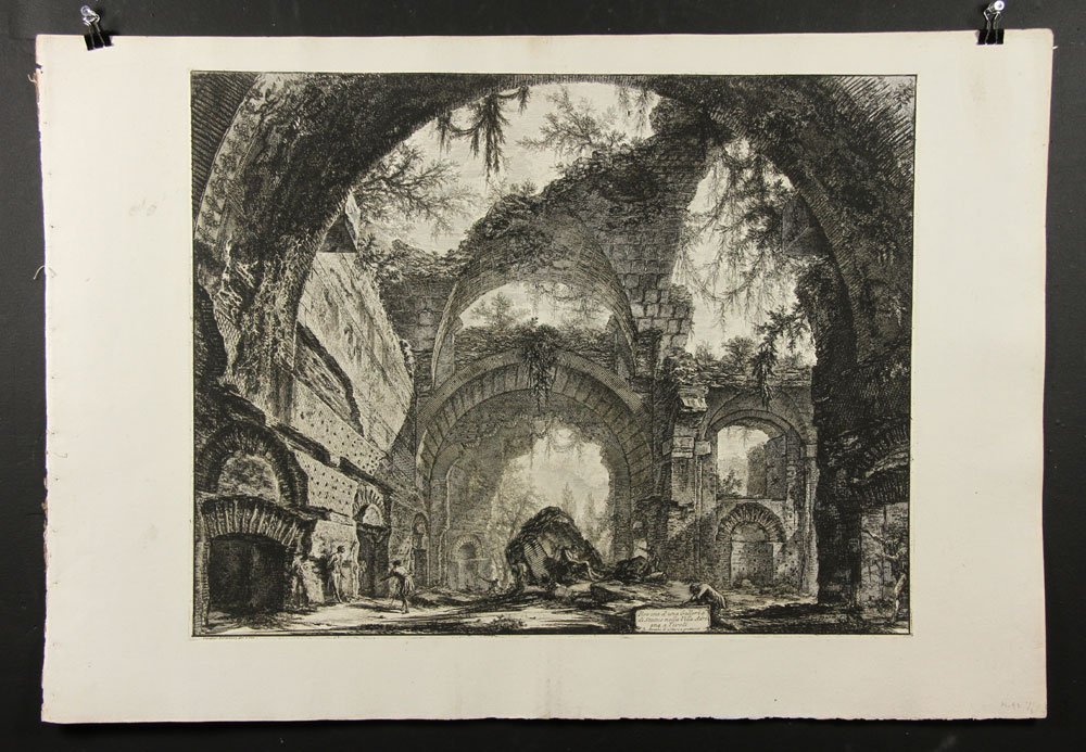 Piranesi, "Rovine di una Galleria di Statue nella Villa: Giambattista Piranesi, "Rovine di una galleria di statue nella Villa Adriana," 1770 etching, of Vedute di Roma, ref: Focillon 785, Hind I/III, first Paris edition, 21 3/4" h x 31 1/2" w (sheet), 18" h