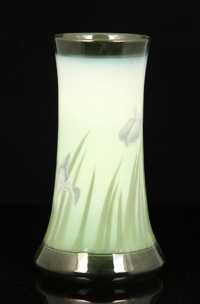 Rookwood Glazed Vase: Rookwood glazed vase, iris design, shape 1358D, decorated by Sallie (Sara) E. Coyne, 1909, 8 3/4" h x 4 3/4" dia. Provenance: From a Massachusetts estate.