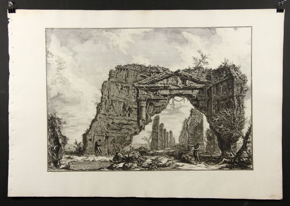 Piranesi, "Avanzi di un Portico Coperto," Etching: Giambattista Piranesi, "Avanzi di un portico coperto," 1766 etching, of Vedute di Roma, ref: Focillon 781, Hind II/IV, first Paris edition, 21 1/2" h x 31 1/2" w (sheet), 16 1/2" h x 24" w (plate). Pr