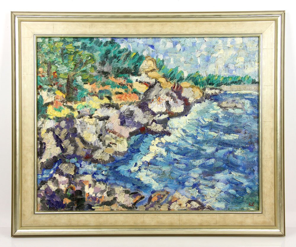 Attr. Valtat, Coastal Scene, O/C: Attributed to Louis Valtat, coastal scene, oil on canvas, initialed lower right, 19" h x 24 1/2" w (view), 24" h x 29 1/2" w (frame). Provenance: From a California estate.