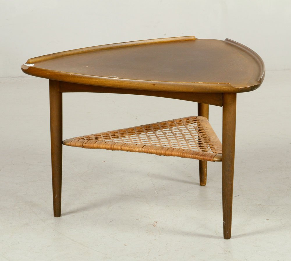 Mid-Century Selig Walnut Coffee Table: Mid-century Selig coffee table, walnut, 17" h x 25 1/2" dia. Provenance: From a Massachusetts estate.