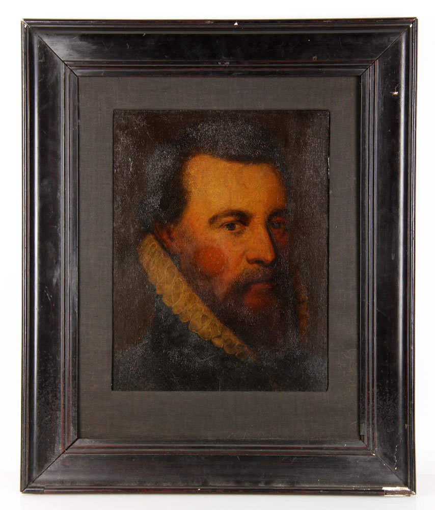 16th C. Dutch School, Portrait of Man, O/B: 16th century Dutch School, portrait of a man, oil on board, 19" h x 14 3/4" w (view), 23 1/2" h x 19 1/2" w (frame). Provenance: From a New York collection.
