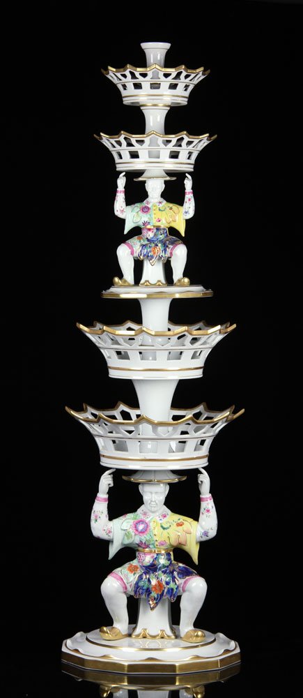 Mottahedeh Chinese Four Tier Centerpiece: Mottahedeh Chinese four-tier centerpiece, 43" h x 13" w. Provenance: From a New Hampshire estate.