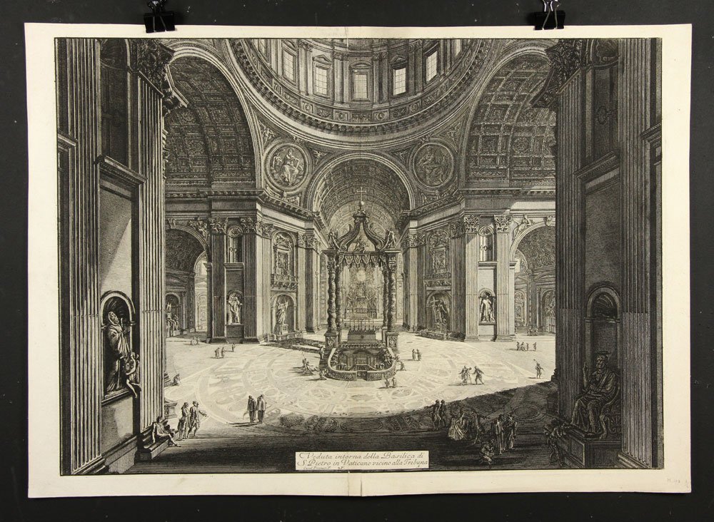 Piranesi, Veduta interna della Basilica di S. Pietro in: Giovanni Battista Piranesi (Italian 1720-1778), Veduta interna della Basilica di S. Pietro in Vaticano, etching, 1773, Hind 102, Focillon 722, state: Hind II/III, from Vedute di Roma, 1st Paris editio