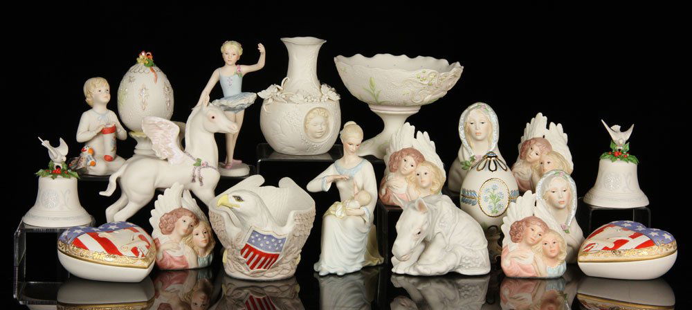 Lot of 20 Cybis Items, Porcelain: Lot of twenty Cybis items, porcelain, to include: one holiday child, two stars and stripes boxes, four angels, one Pegasus figure, one American bald eagle bowl, one footed bowl, one vase, one ballerin