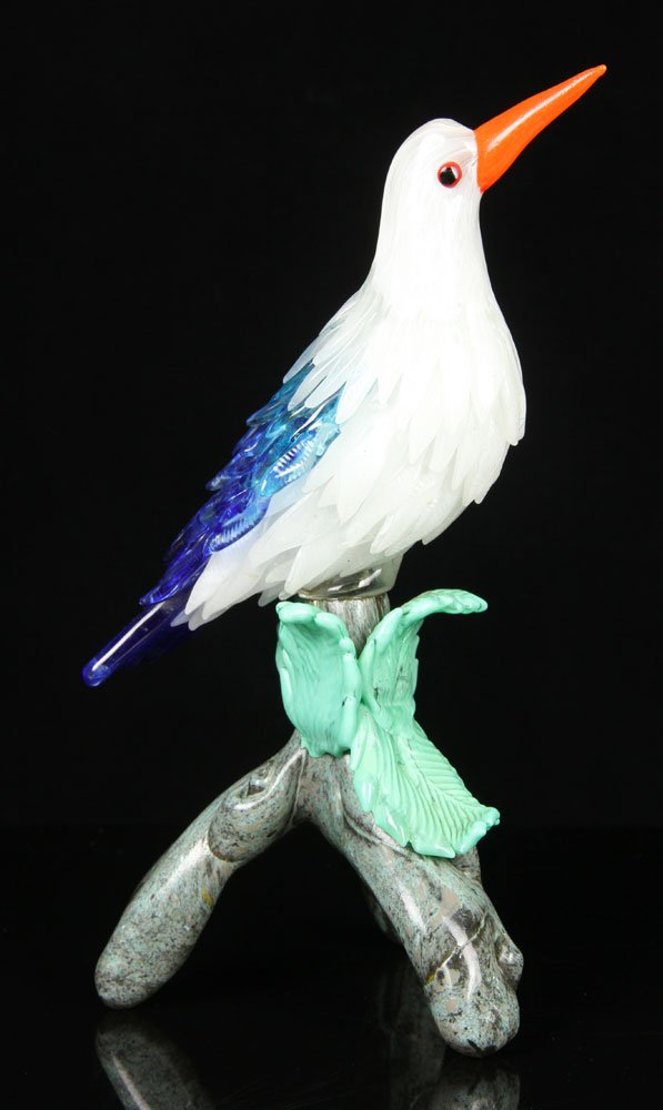 Multi-colored Glass Bird: Multi-colored bird, glass, 11" h. Provenance: From a Massachusetts estate.