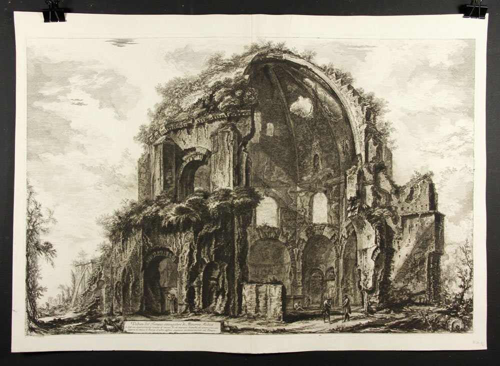 Piranesi, Venduta del Tempio ottangolare di Minerva: Giovanni Battista Piranesi (Italian 1720-1778), Venduta del Tempio ottangolare di Minerva Medica, etching, 1764, Hind 74, Focillon 778, state: Hind II/IV, 20 1/2"h x 29"w (sheet), 18 1/2"h x 27 3/4"w 