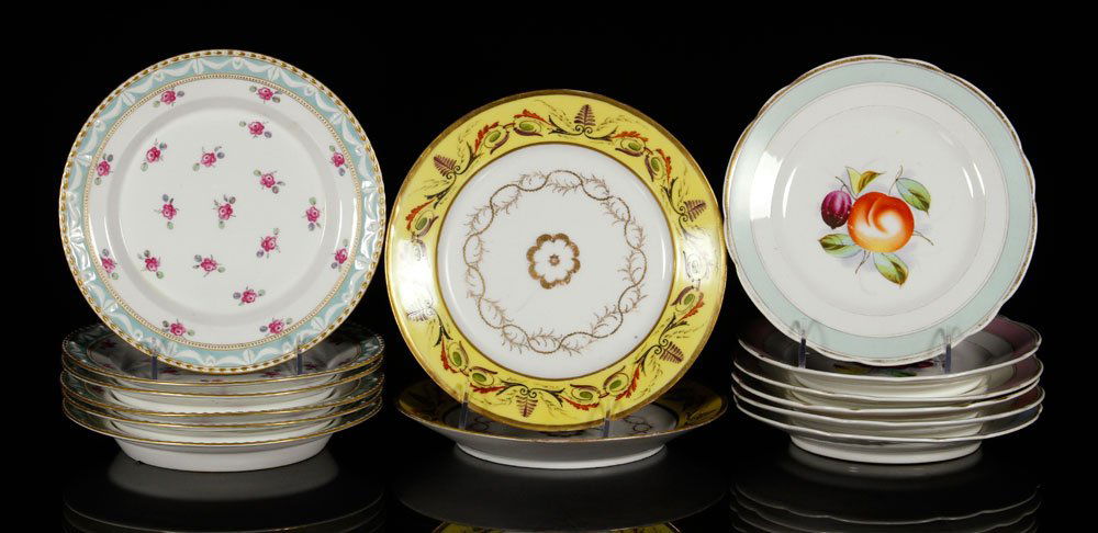 Lot of 14 KPM Porcelain Plates: Lot of fourteen Koenigliche Porzellan-Manufaktur plates, porcelain, to include: six plates, 8" dia; eight plates, 8 1/4" dia. Provenance: from a New York collection.