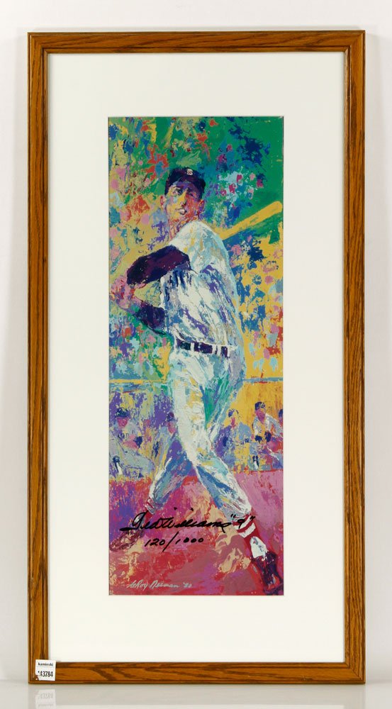 Neiman, "Ted Williams," Lithograph: LeRoy Neiman (American, 1921-2012), "Ted Williams," lithograph, editioned 120/1000, 23 3/4" h x 8 3/4" w (view), 32" h x 17" w (frame). Provenance: from a Massachusetts estate.