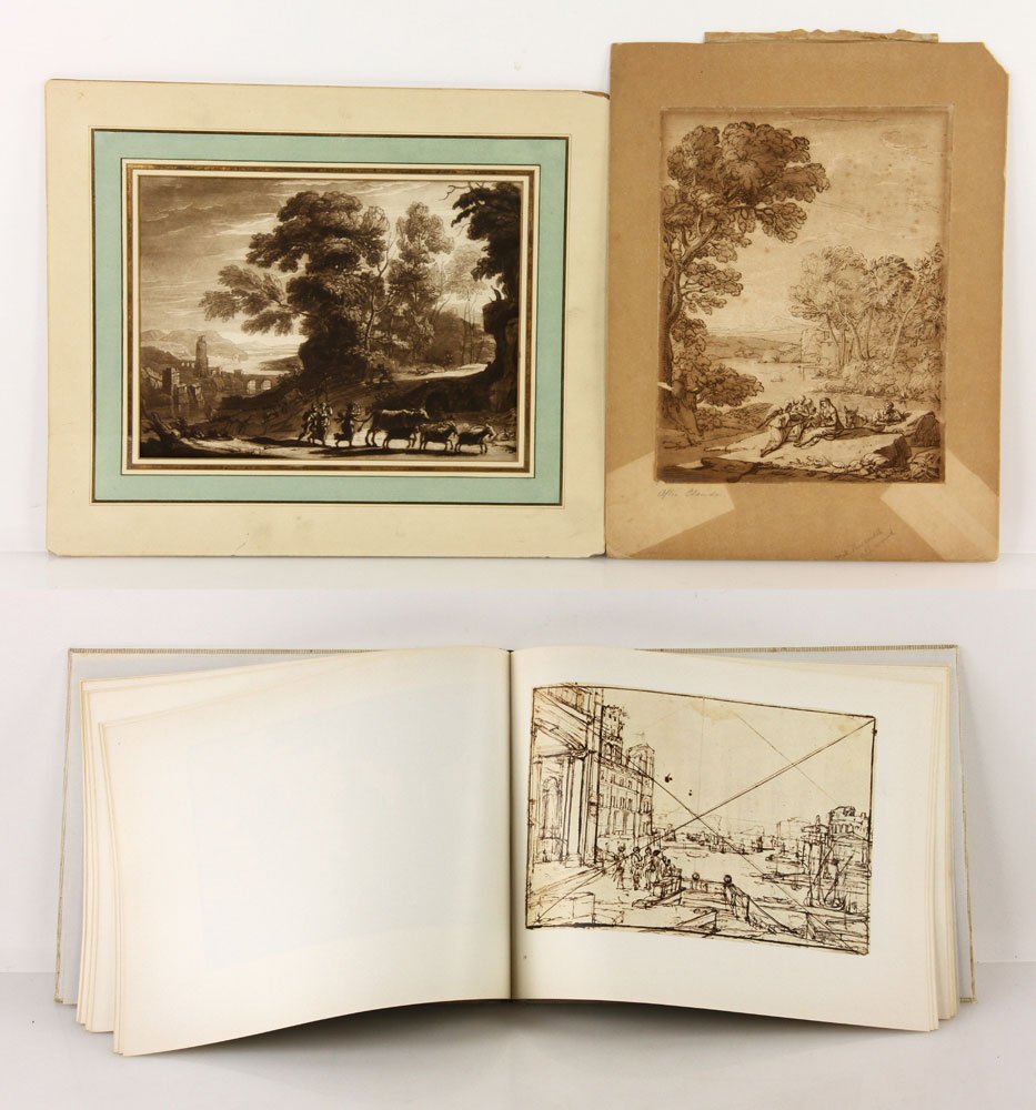 Beauties of Claude Lorraine Prints: Beauties of Claude Lorraine prints, with book, 10" h x 8" w (print), 8" h x 10" w (book). Provenance: from a California estate.