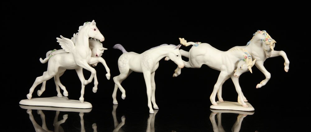 Group of 3 Cybis Horse Figurines: Group of three Cybis horse figurines, porcelain, 8 1/2" h (tallest). Provenance: from a New Hampshire estate.
