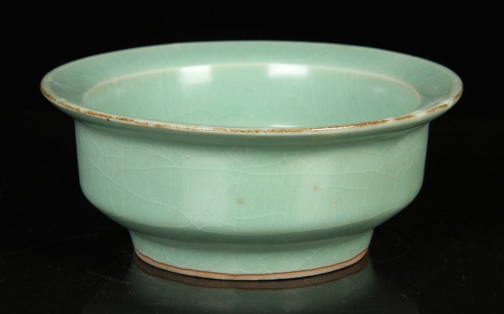 Ming Dynasty Tea Bowl: Tea bowl, porcelain, Ming Dynasty, olive green glaze, 5 1/4" dia.