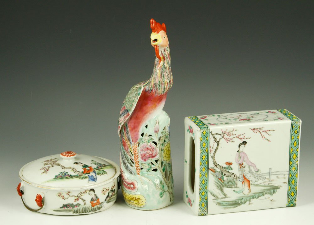 Three 20th C. Chinese Famille Rose Items (1 of 5)
