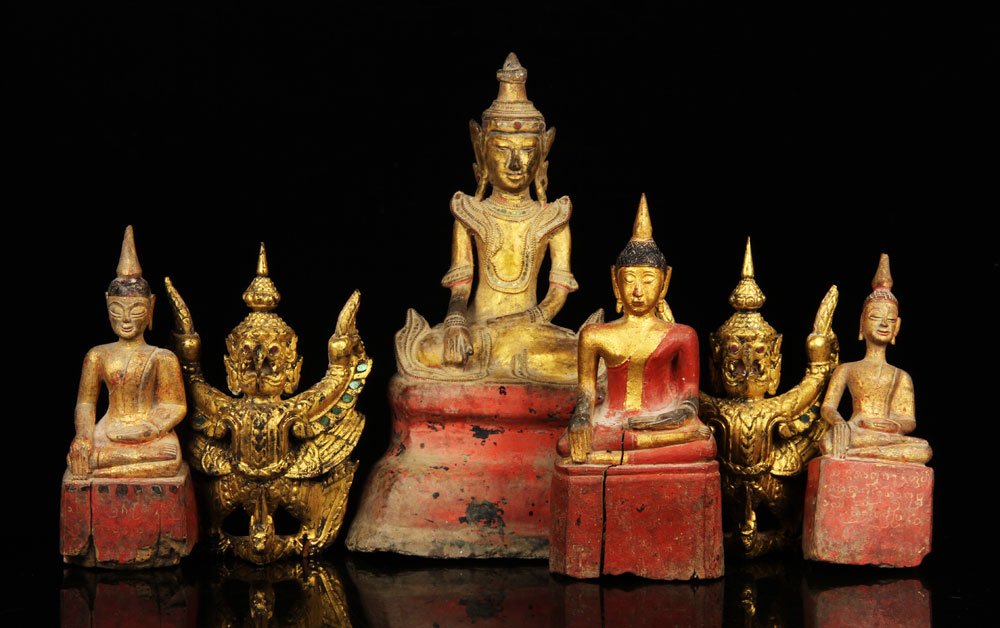 6 Thai Gilt Wood Figures (1 of 5)